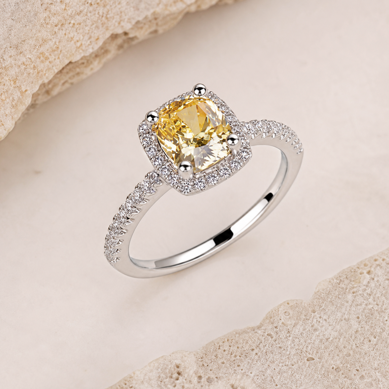 Bague solitaire en zircon — Jaune — vue 3