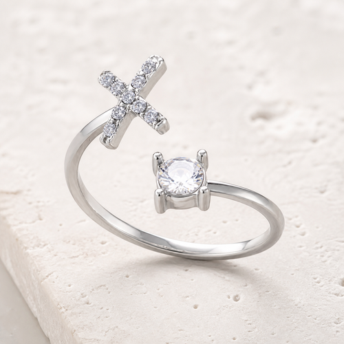 Bague réglable à initiale en zircon — Argenté — vue 2