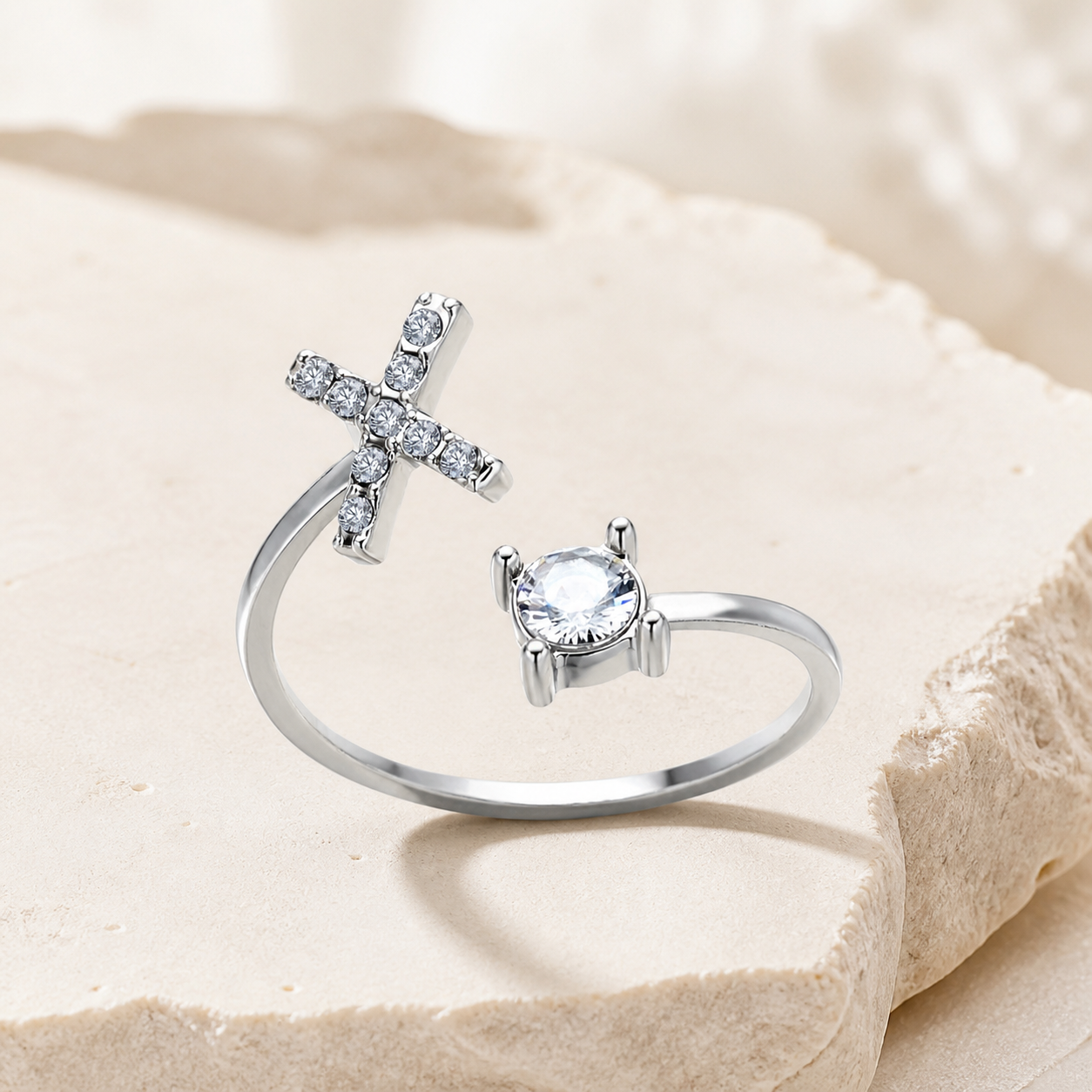Bague réglable à initiale en zircon — Argenté — vue 4
