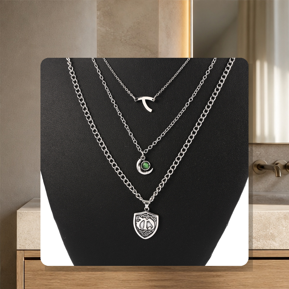 Collier court multirang — Argenté — vue 2