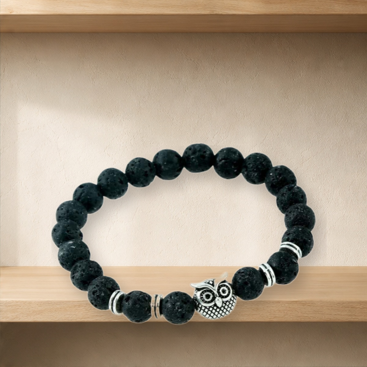 Bracelet tête de lion — Volcanic Stone Ancient Argenté — vue 5