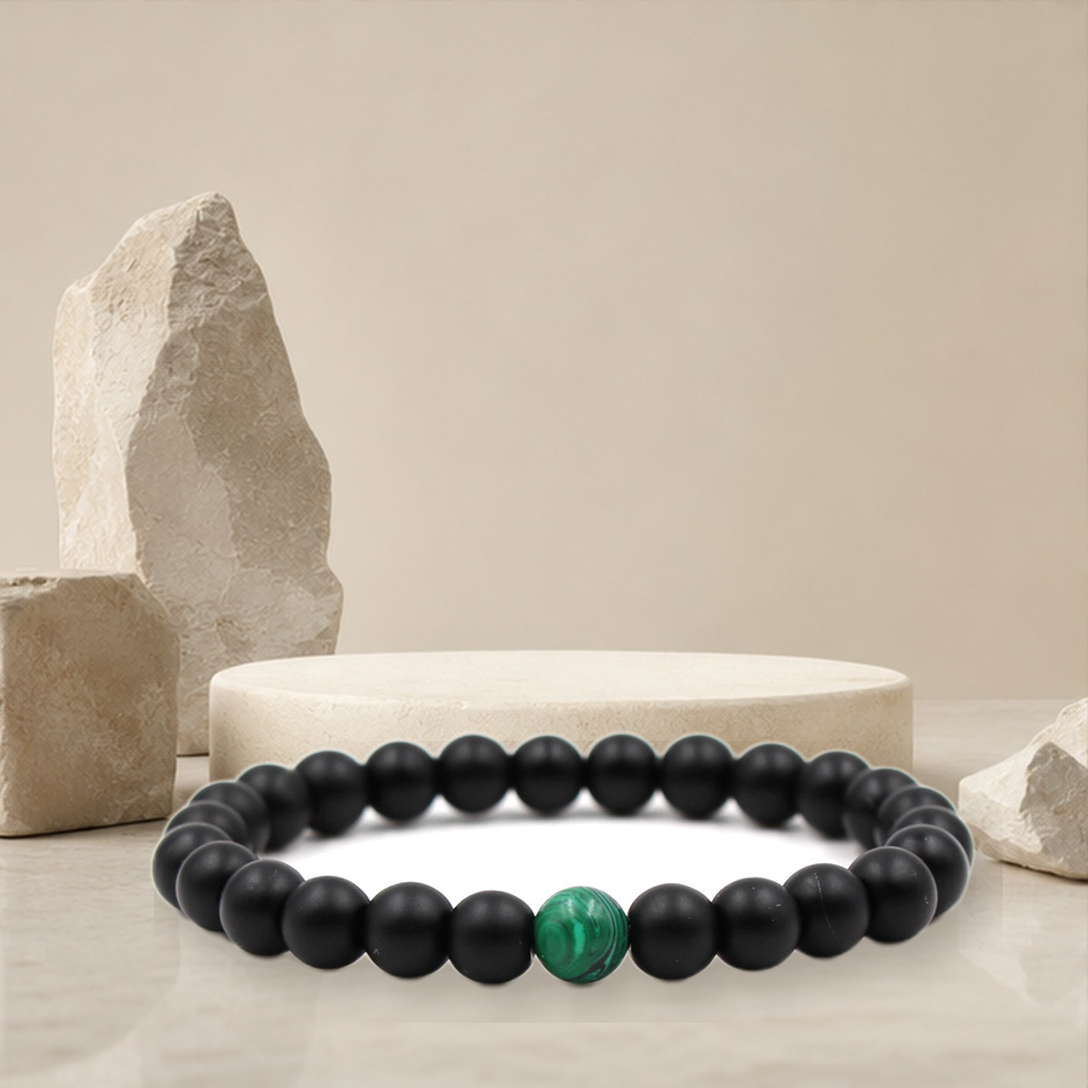 Bracelet perlé noir et malachite — Noir with green-6 mm — vue 3