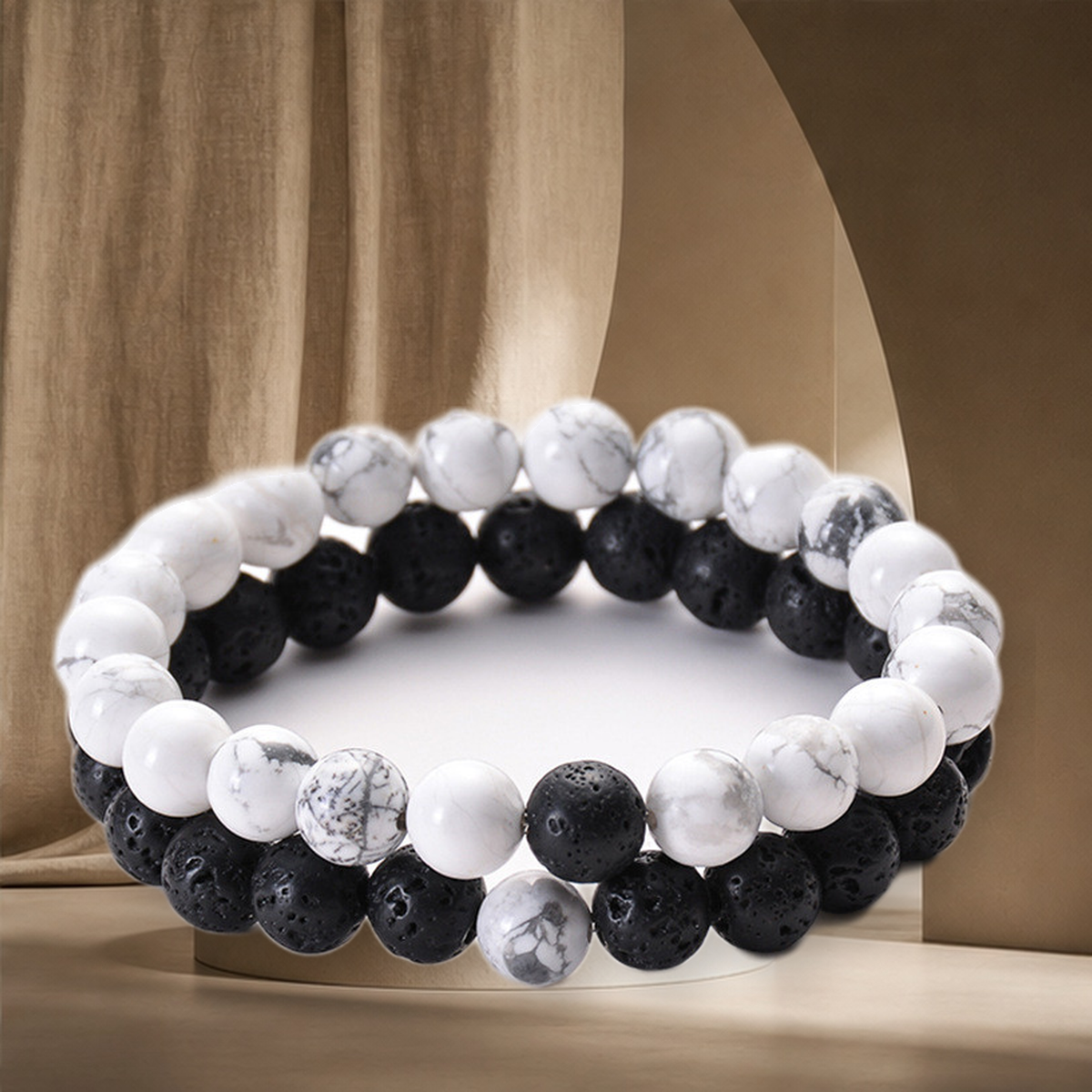 Bracelet perlé noir et malachite — Noir Blanc B-Elasticity — vue 4
