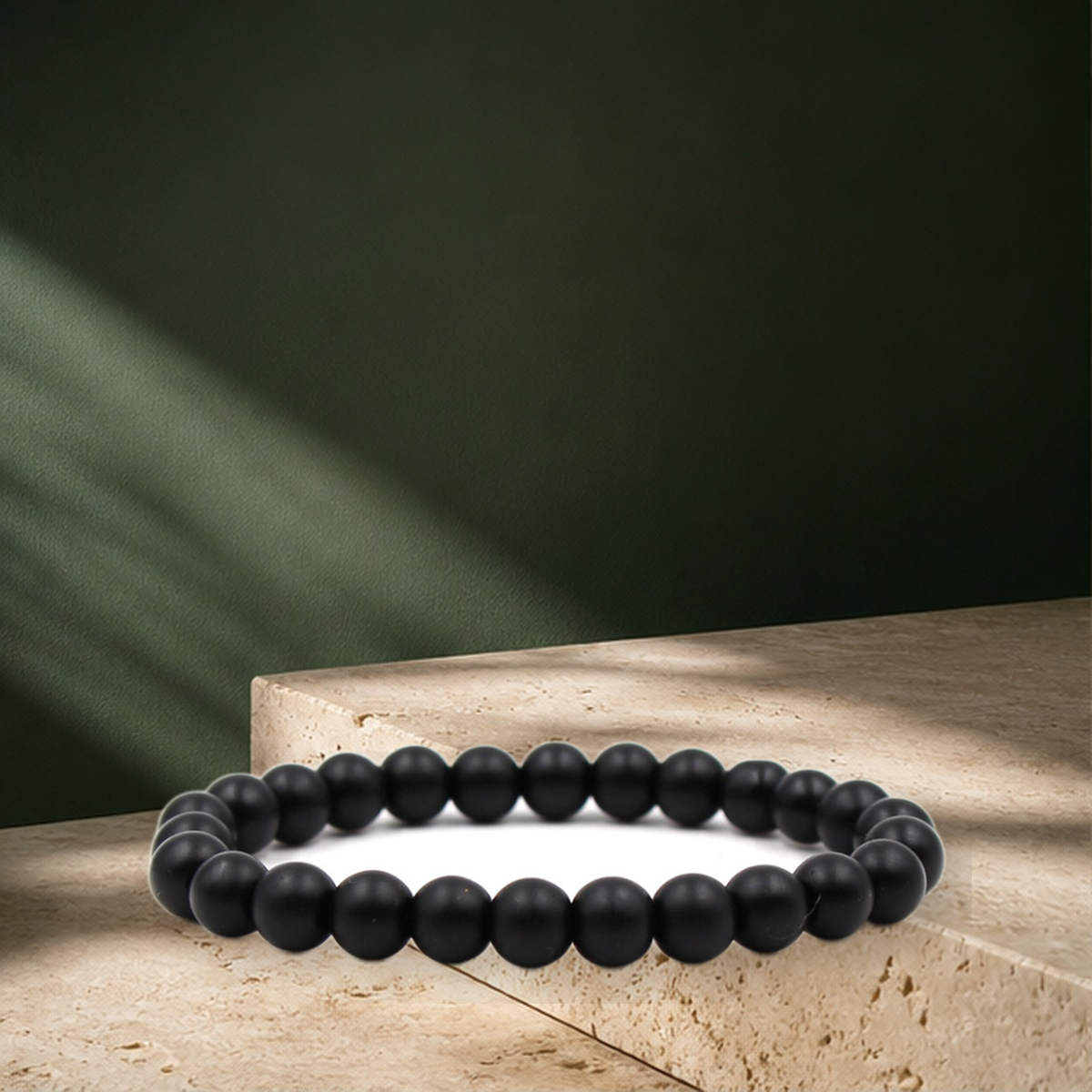 Bracelet perlé noir et malachite — Black-6 mm — vue 5