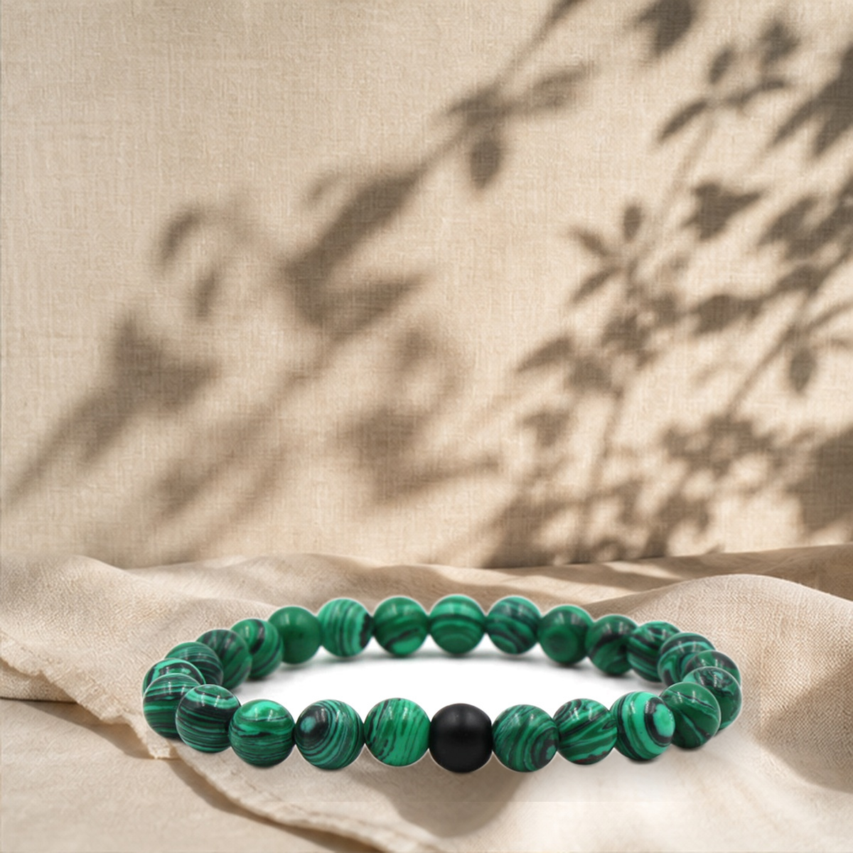 Bracelet perlé noir et malachite — Vert with black-6 mm — vue 6
