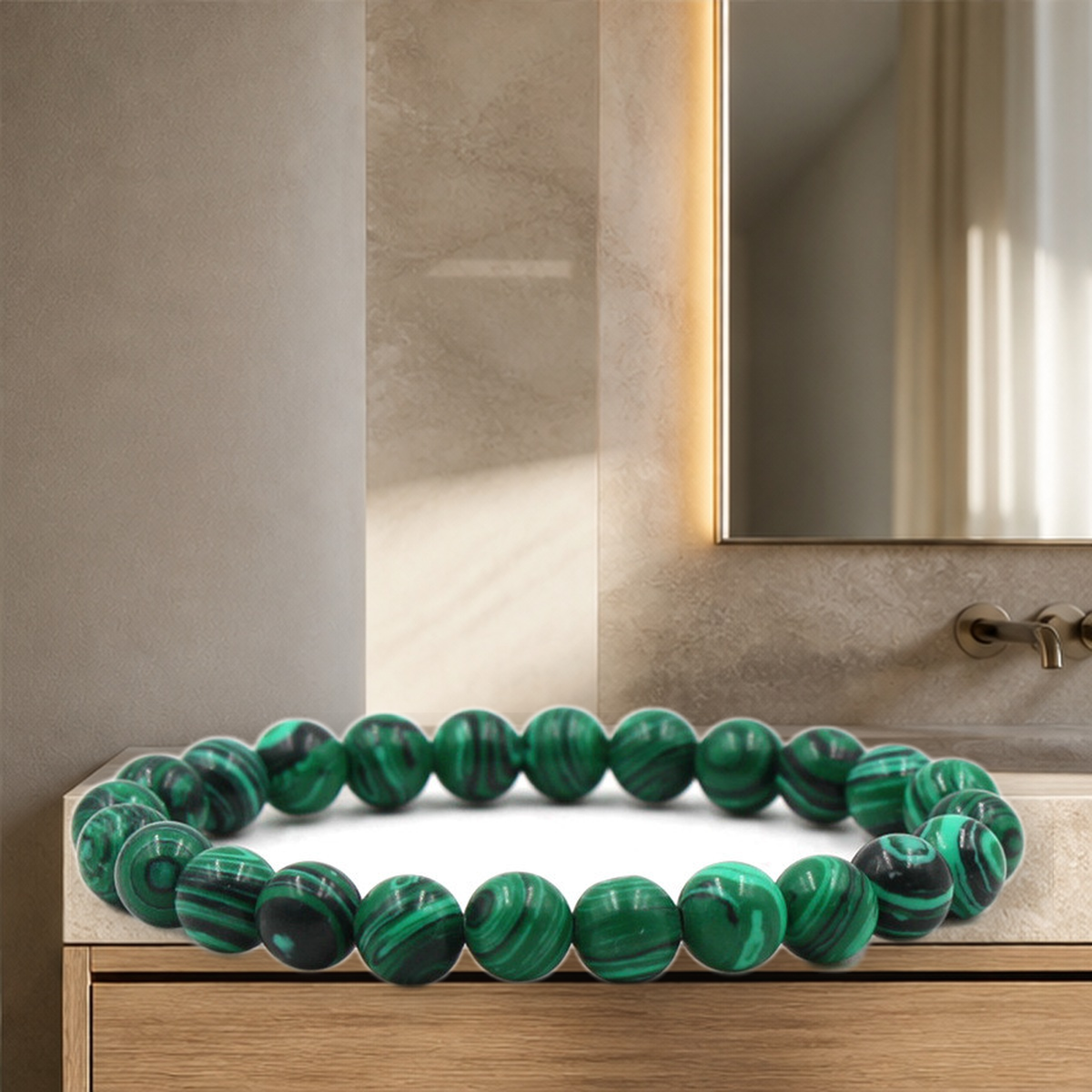Bracelet perlé noir et malachite — Green-21cm 8mm — vue 8