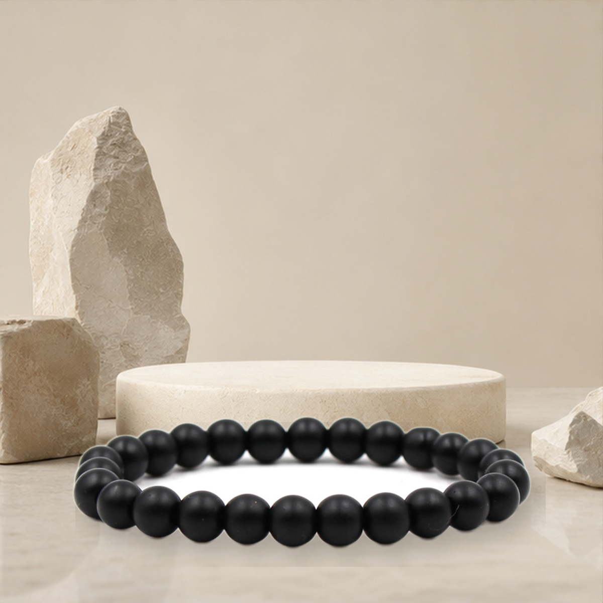 Bracelet perlé noir et malachite — Black-8 mm — vue 11