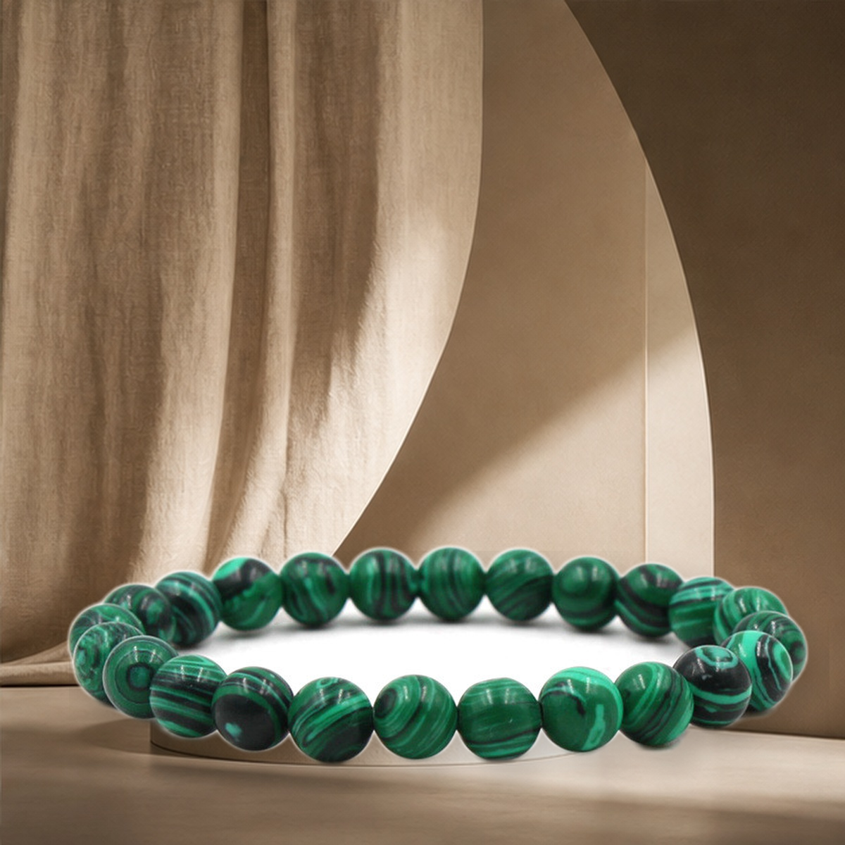 Bracelet perlé noir et malachite — Green-14 mm — vue 12