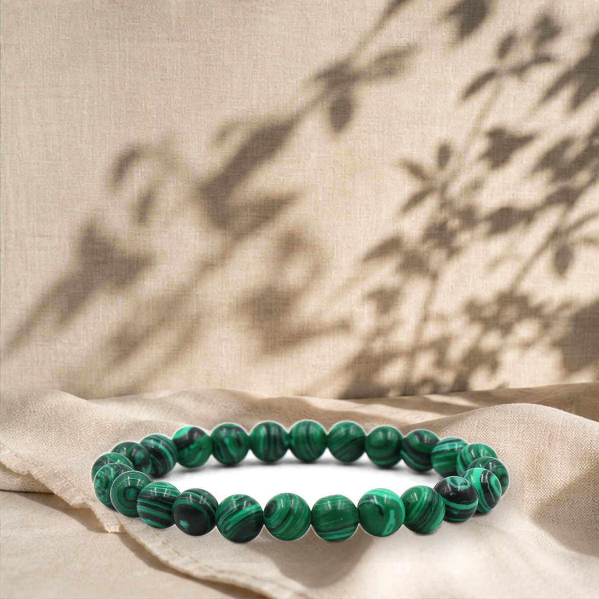 Bracelet perlé noir et malachite — Green-6 mm — vue 14