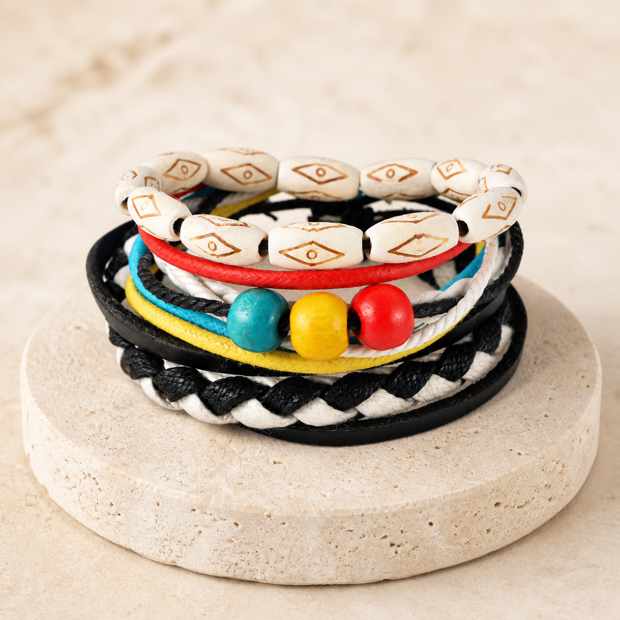 Bracelet multirang en cuir et perles — 5 — vue 1