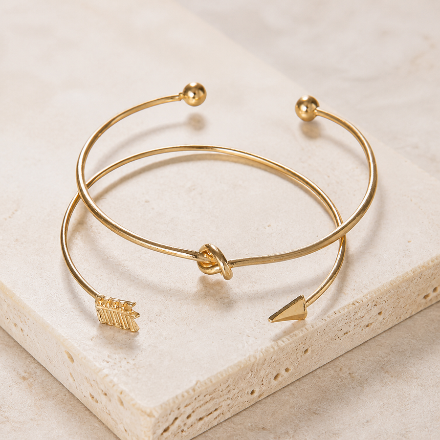Bracelet jonc flèche nouée — Doré — vue 1