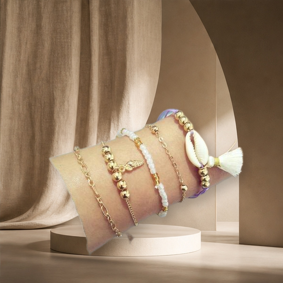 Parure bracelet et chaîne de cheville perlée — 18 style — vue 6
