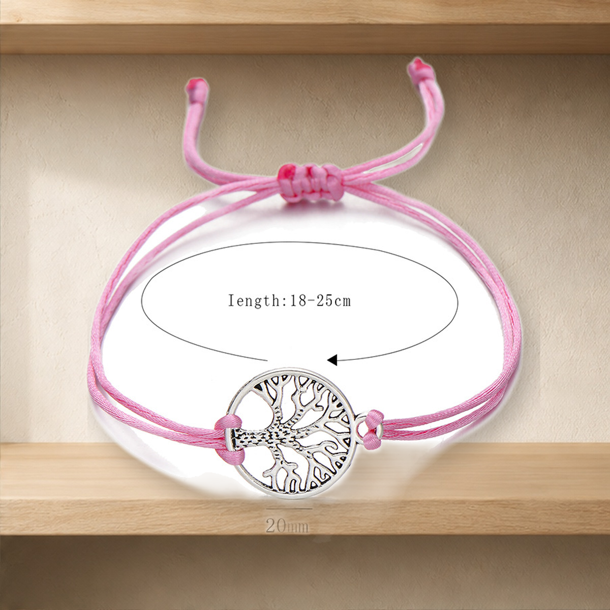 Bracelet cordon rouge arbre de vie — Rose — vue 5