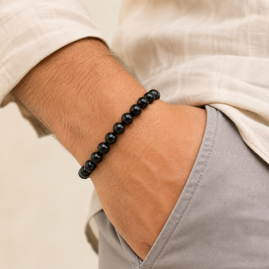 Bracelet en agate noire à perles — Perles 8 mm · bracelet 21 cm — vue 1