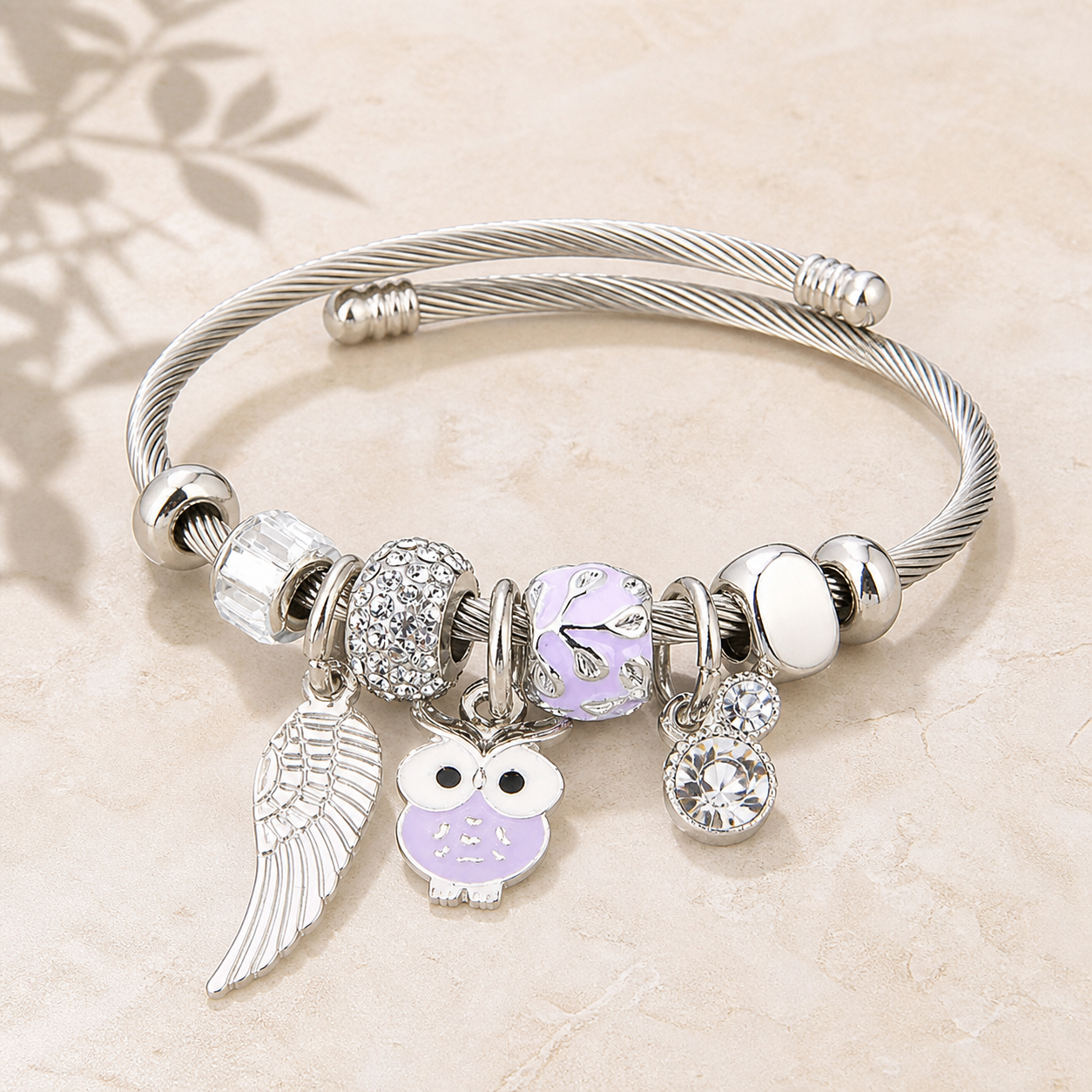 Bracelet perlé avec pendentif chouette — Violet — vue 4