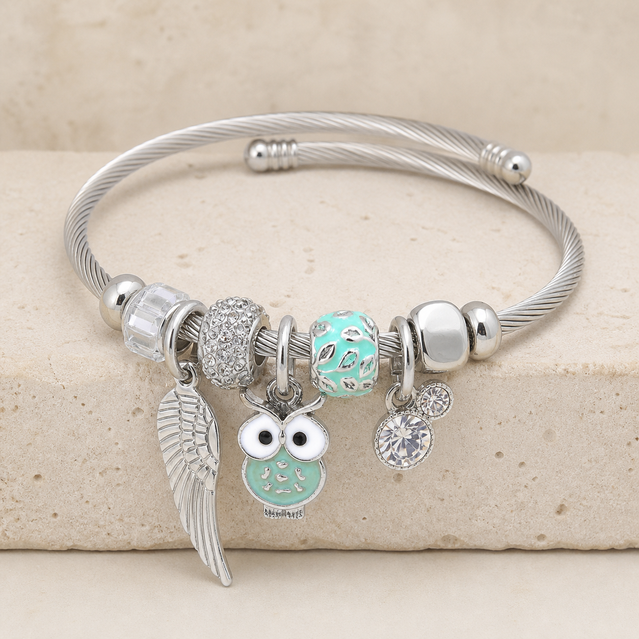 Bracelet perlé avec pendentif chouette — Vert — vue 5
