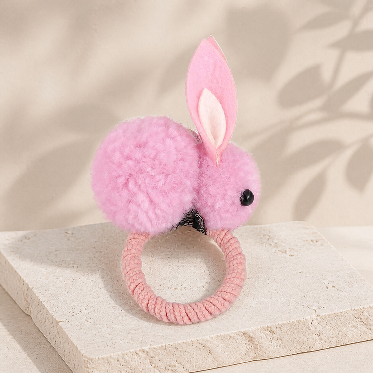 Élastique à cheveux avec pompon doux — Rose — vue 1