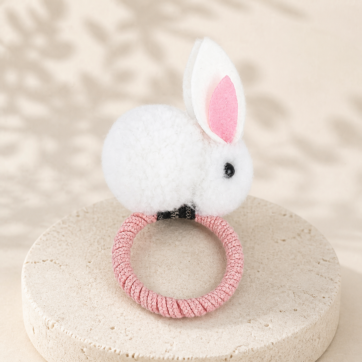 Élastique à cheveux avec pompon doux — Blanc — vue 2