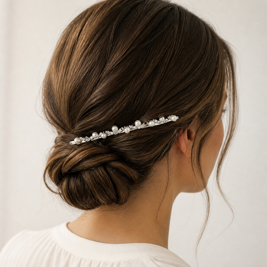 Barrette ondulée ornée de perles — Argenté — vue 1