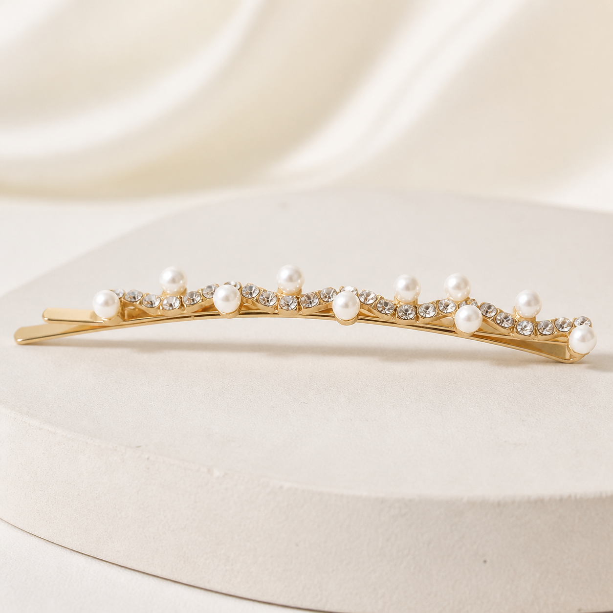 Barrette ondulée ornée de perles — Doré — vue 2