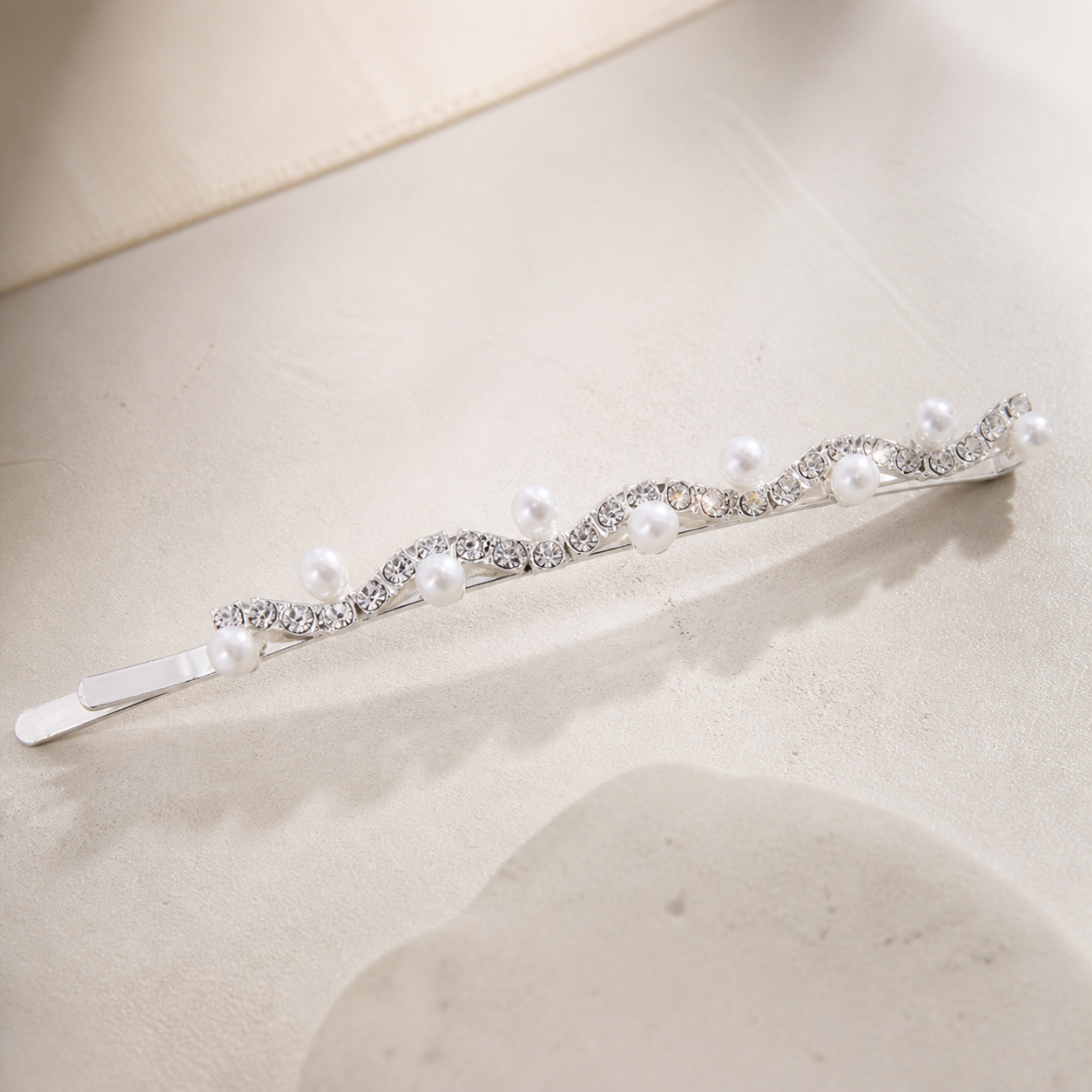 Barrette ondulée ornée de perles — Argenté — vue 3