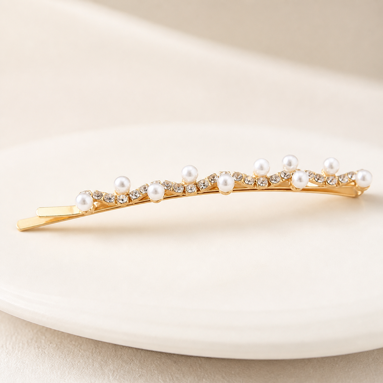 Barrette ondulée ornée de perles — Doré — vue 4
