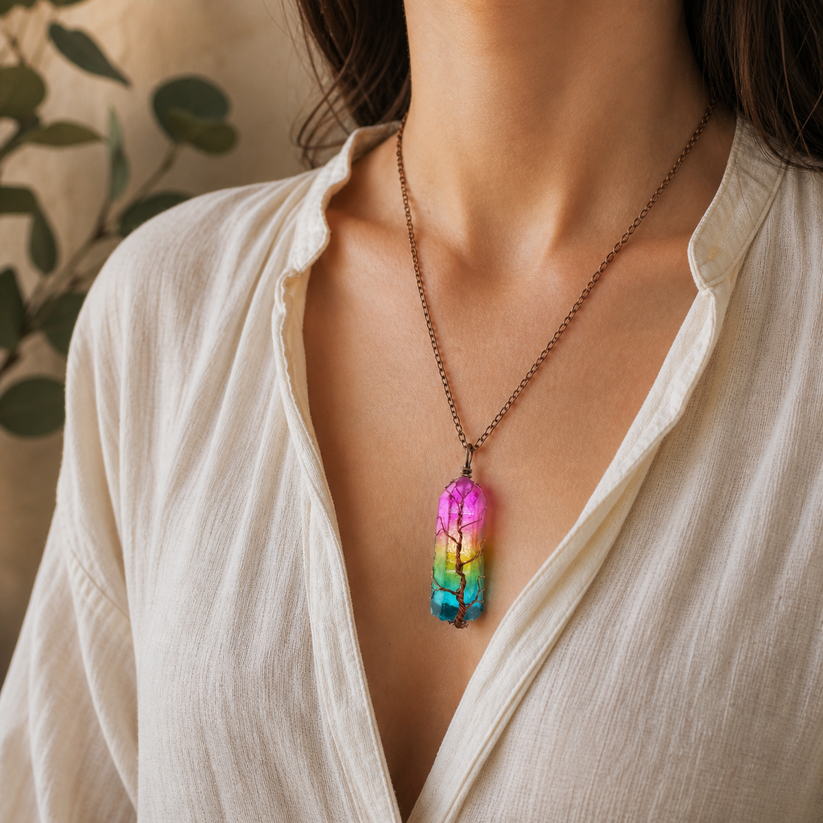 Natural Stone Crystal Pendant Necklace