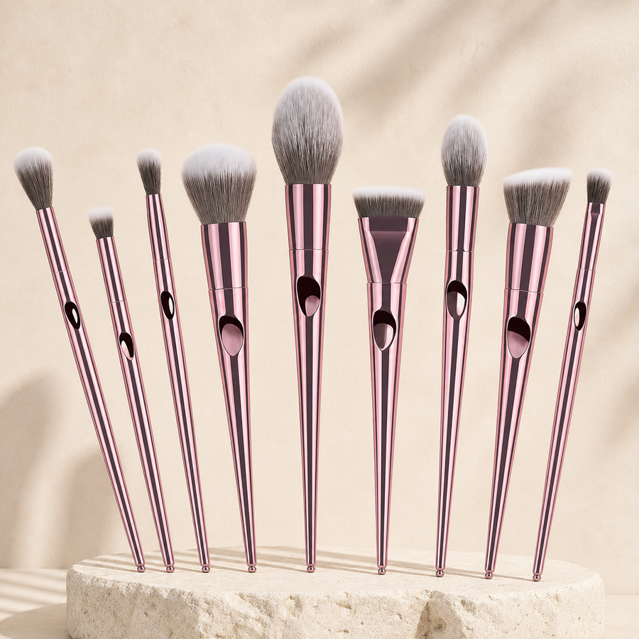 Set de 10 pinceaux de maquillage — Rose métallisé