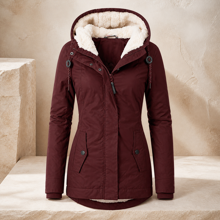 Parka mi-longue à capuche doublée — Bordeaux