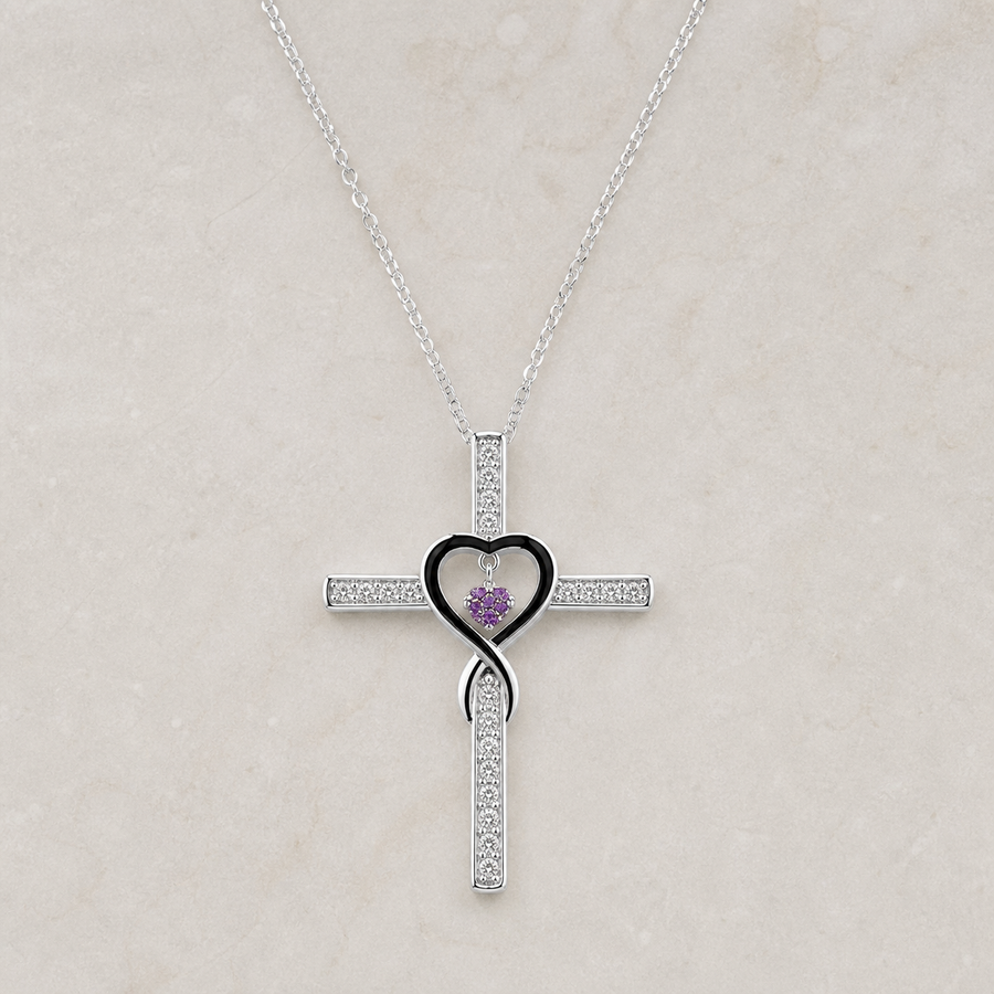 Collier croix et cœur à cristal coloré — Violet