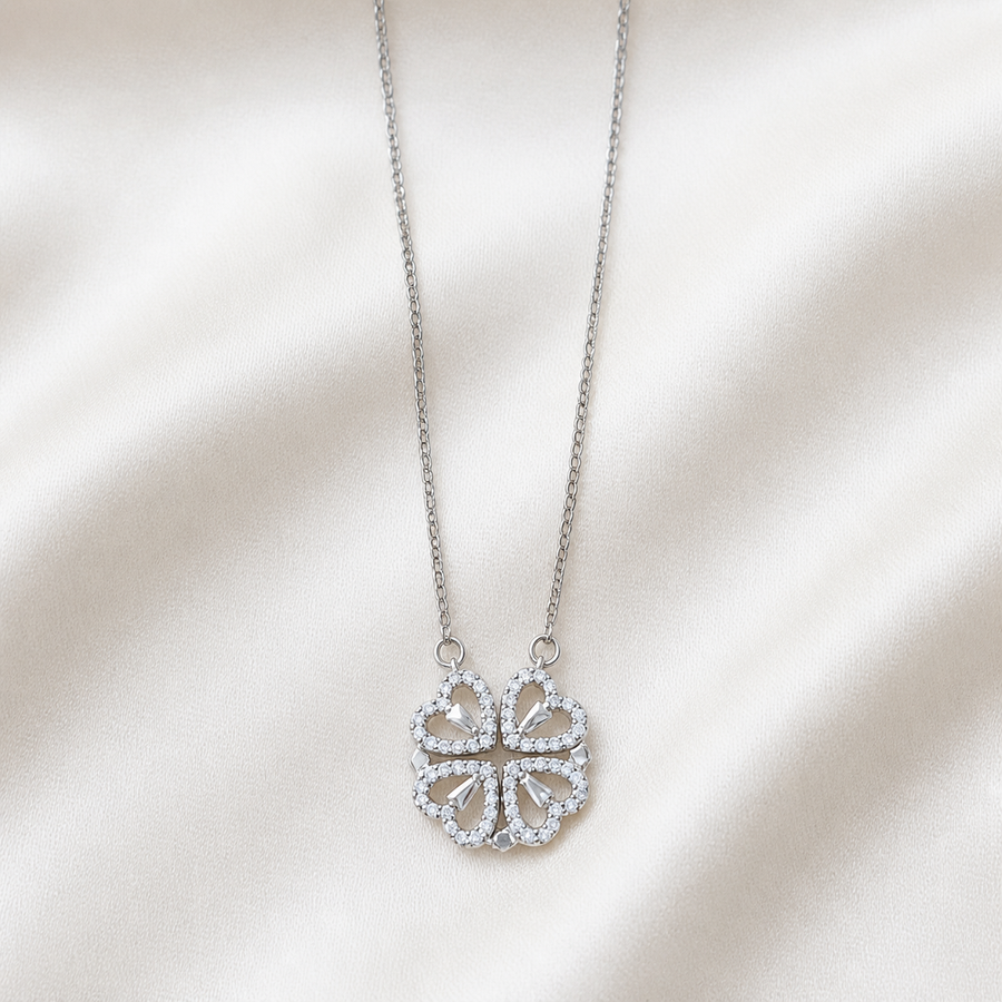 Collier trèfle transformable à quatre cœurs — Argenté — trèfle facetté