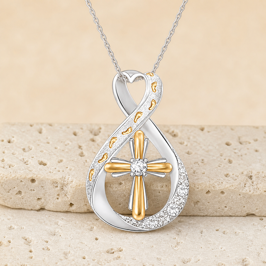 Collier pendentif empreintes et croix bicolore — Bicolore argenté et doré
