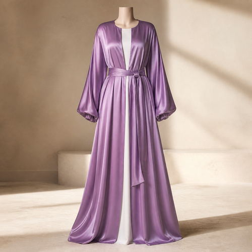 Abaya satinée longue — Violet mauve, sous-robe de stylisme non incluse