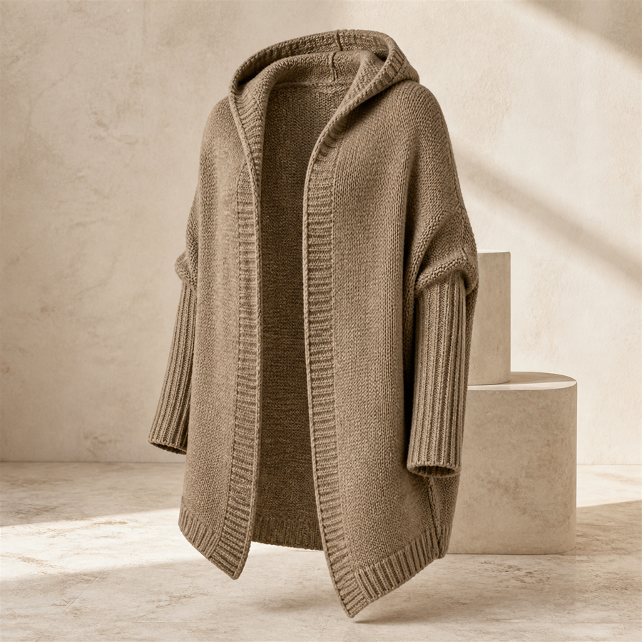 Cardigan oversize à capuche — Taupe kaki clair