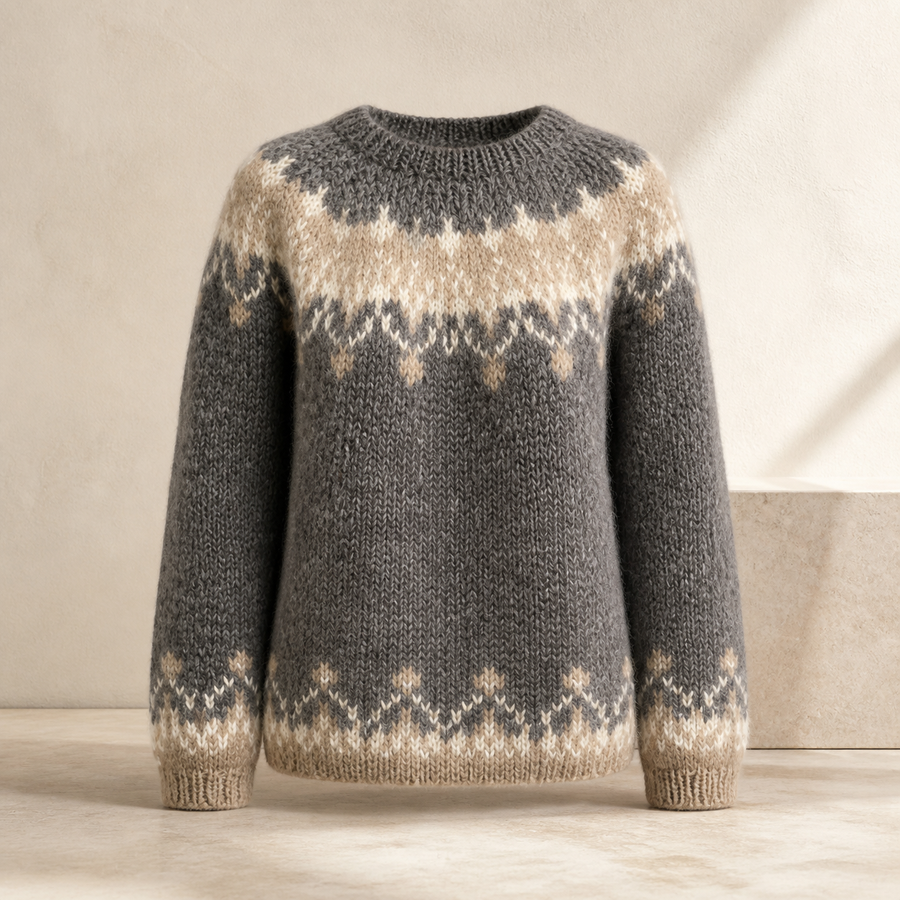 Pull jacquard nordique doux — Gris chiné