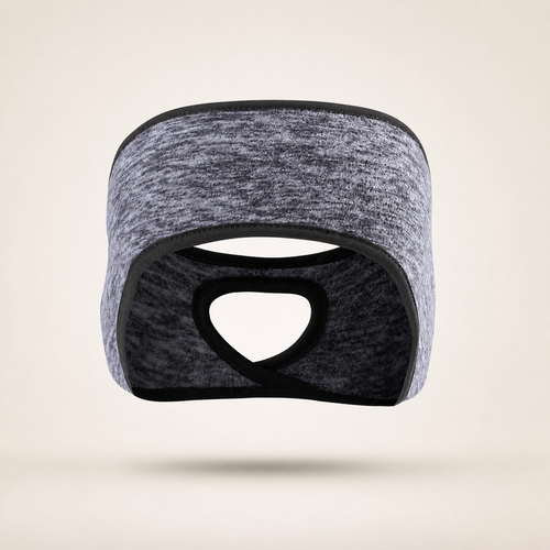 Bandeau cache-oreilles gris avec ouverture pour queue-de-cheval