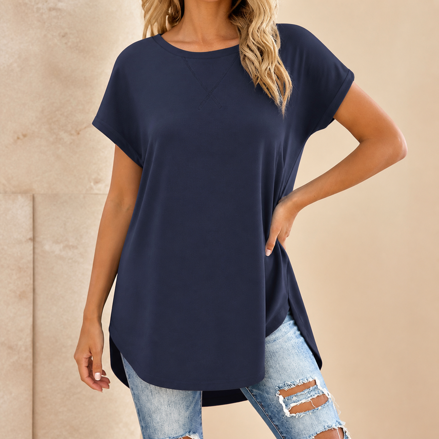 T-shirt long à ourlet arrondi — Bleu marine