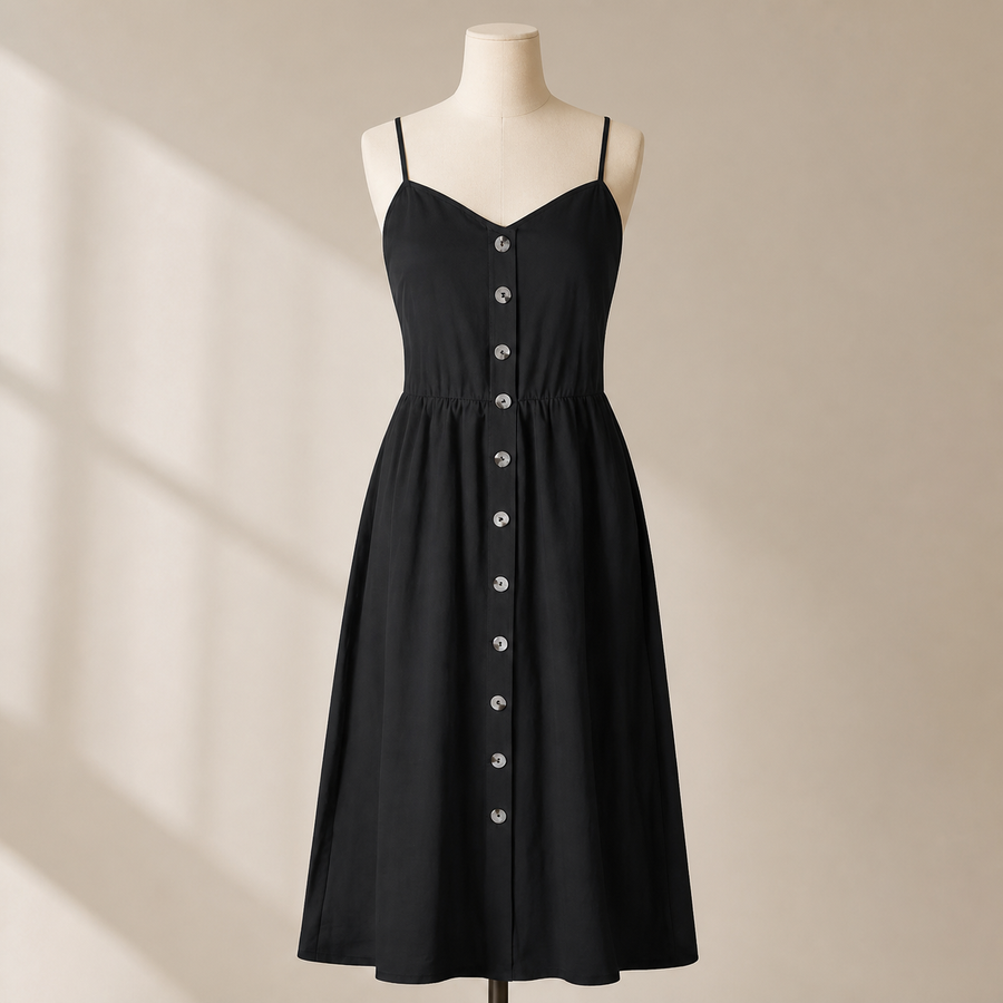 Robe chasuble boutonnée à fines bretelles — Noir