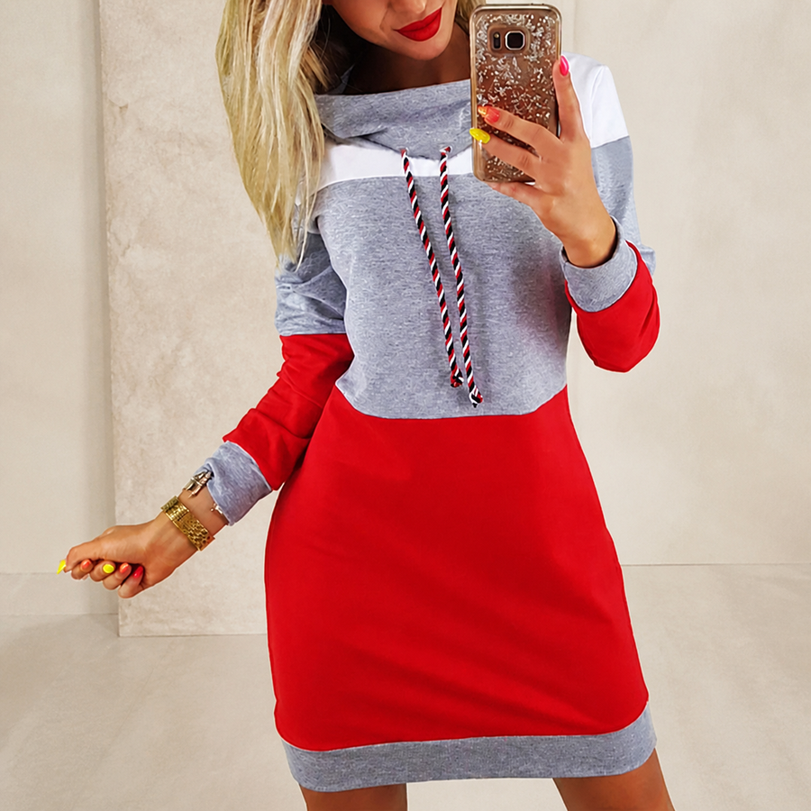 Robe sweat color-block — Gris, blanc et rouge