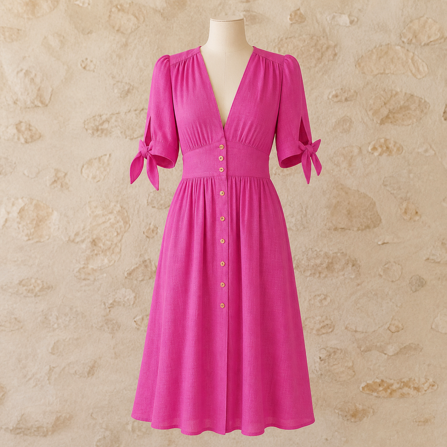 Robe midi boutonnée — Rose fuchsia