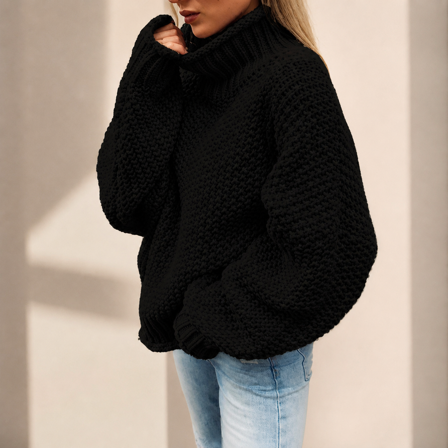 Pull ample en maille à col roulé — Noir