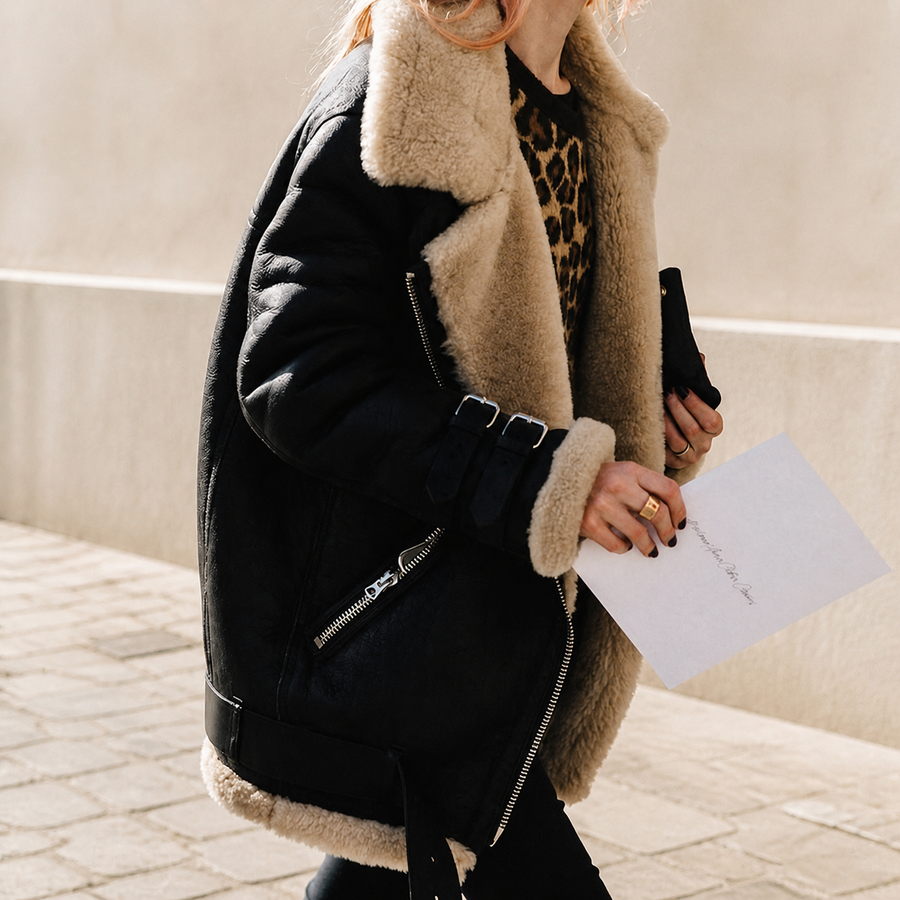 Veste aviateur longue doublée — Noir