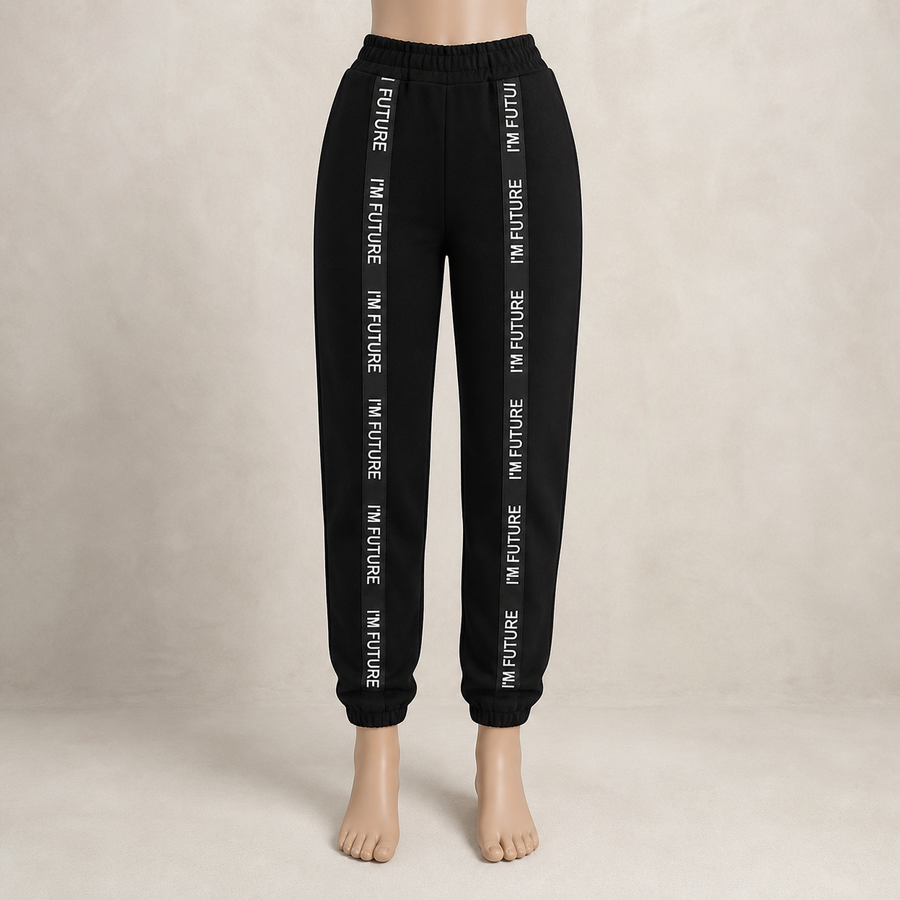 Pantalon de jogging noir à bandes imprimées — Vue de face