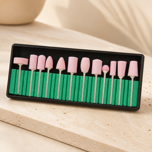 Assortiment pour ponceuse à ongles — 12 embouts pierre rose