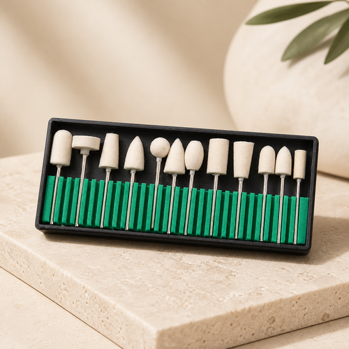 Assortiment pour ponceuse à ongles — 12 embouts laine blanche