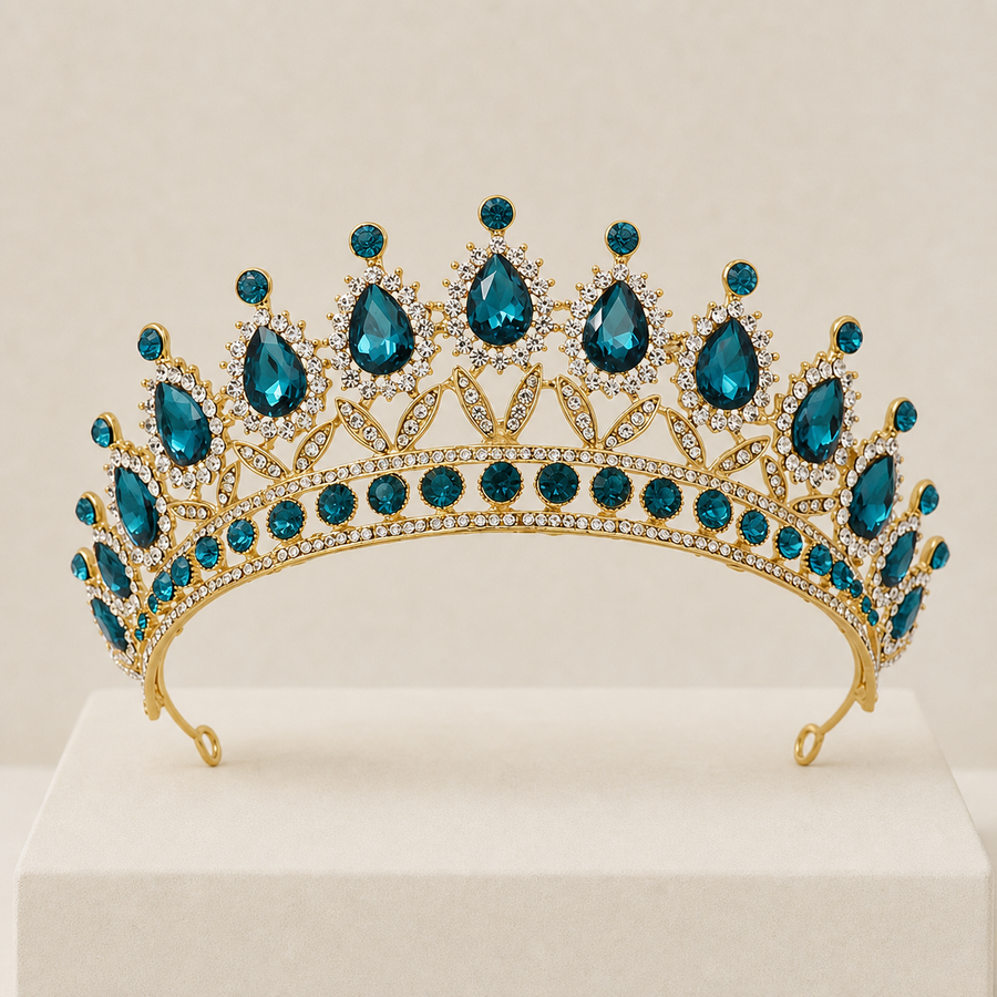 Diadème baroque — Doré et bleu turquoise
