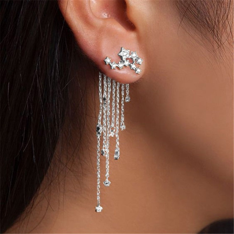 Boucles d’oreilles à pampilles étoiles et lunes – argenté