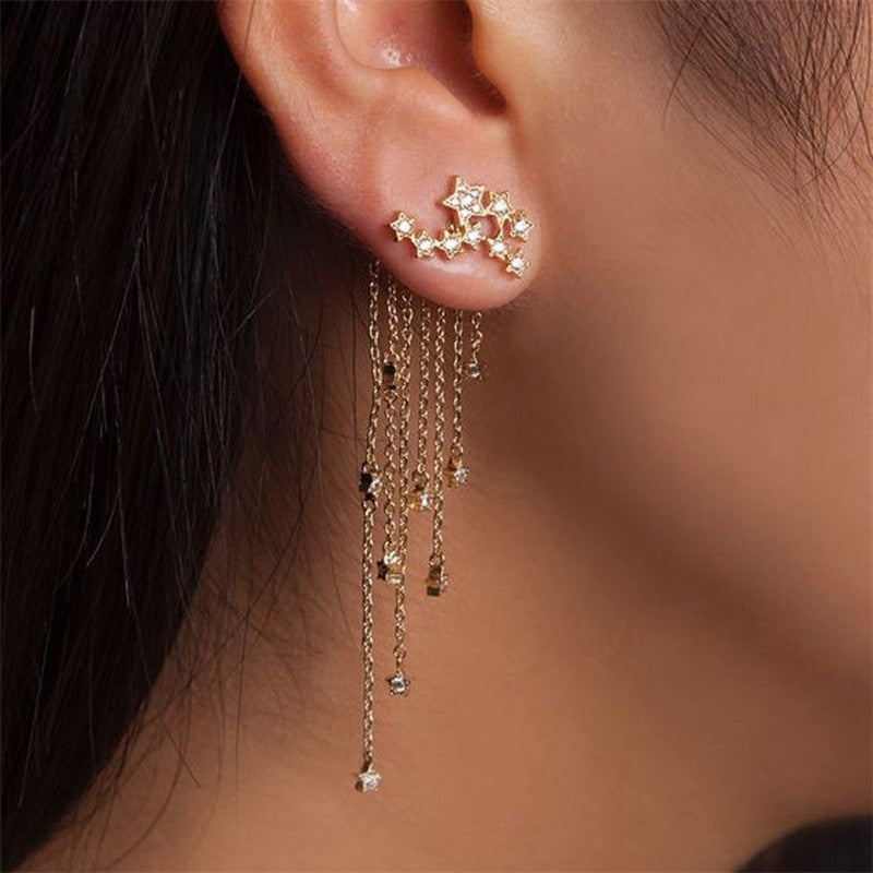 Boucles d’oreilles à pampilles étoiles et lunes – doré
