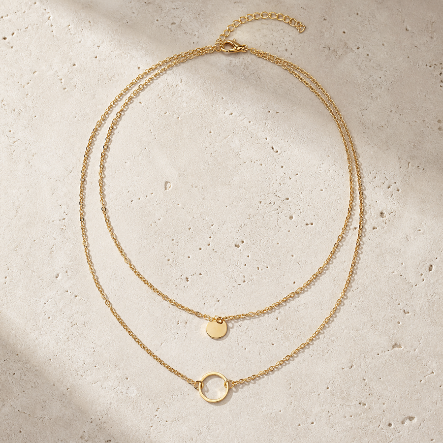 Collier double rang à pendentifs ronds – finition dorée