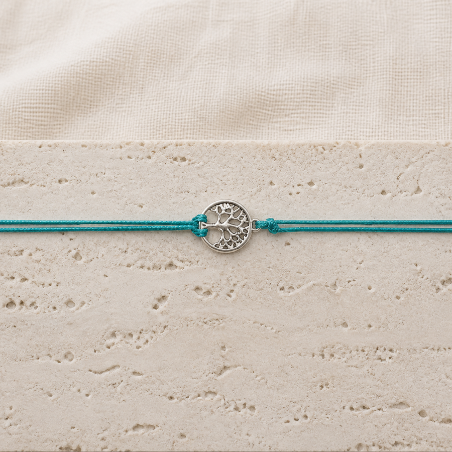 Bracelet arbre de vie — Vert d’eau — Cordon fin, arbre rond